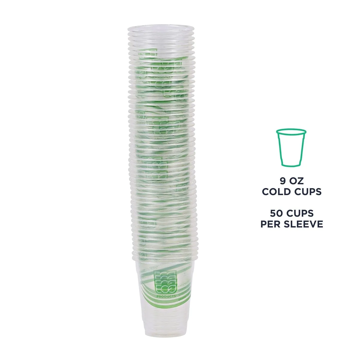 ECO PRODUCTS GreenStripe Clear Compostable 9oz PLA Plastic Cups, Case of 1000, Disposable Renewable Plant-Based Cold Cups