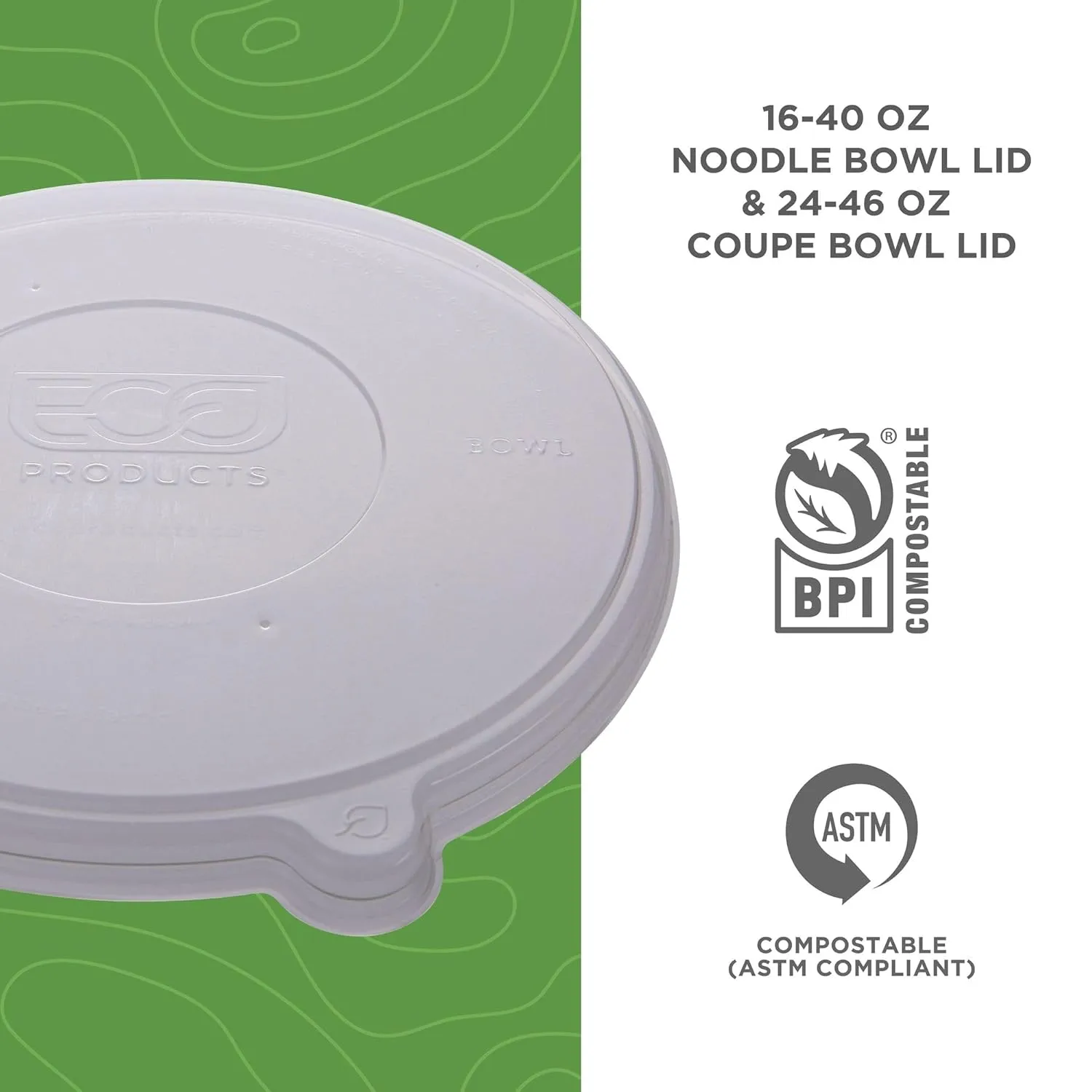 Eco-Products Recycled Flat Bowl Lids, Case of 400, Fits 24-46oz Coupe/16-40oz Noodle Bowls