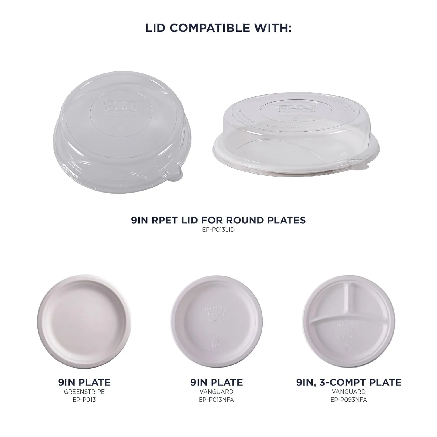 Eco-Products Recycled 9" Plate Dome Lids, Case of 300, Clear 100% Post-Consumer Recycled Plastic, Hot and Cold Food Friendly