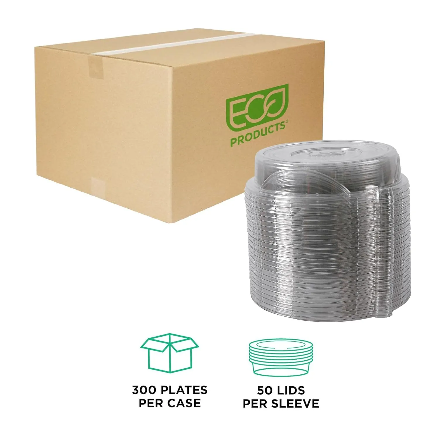 Eco-Products Recycled 9" Plate Dome Lids, Case of 300, Clear 100% Post-Consumer Recycled Plastic, Hot and Cold Food Friendly