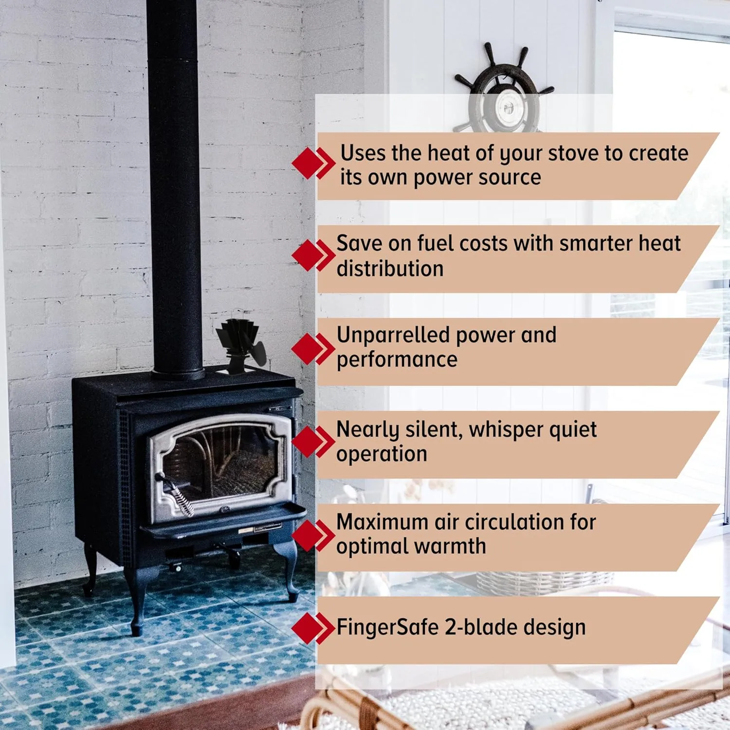 Mini Heat Powered Stove Fan - Classic Compact Design, Perfect for Wood Stoves