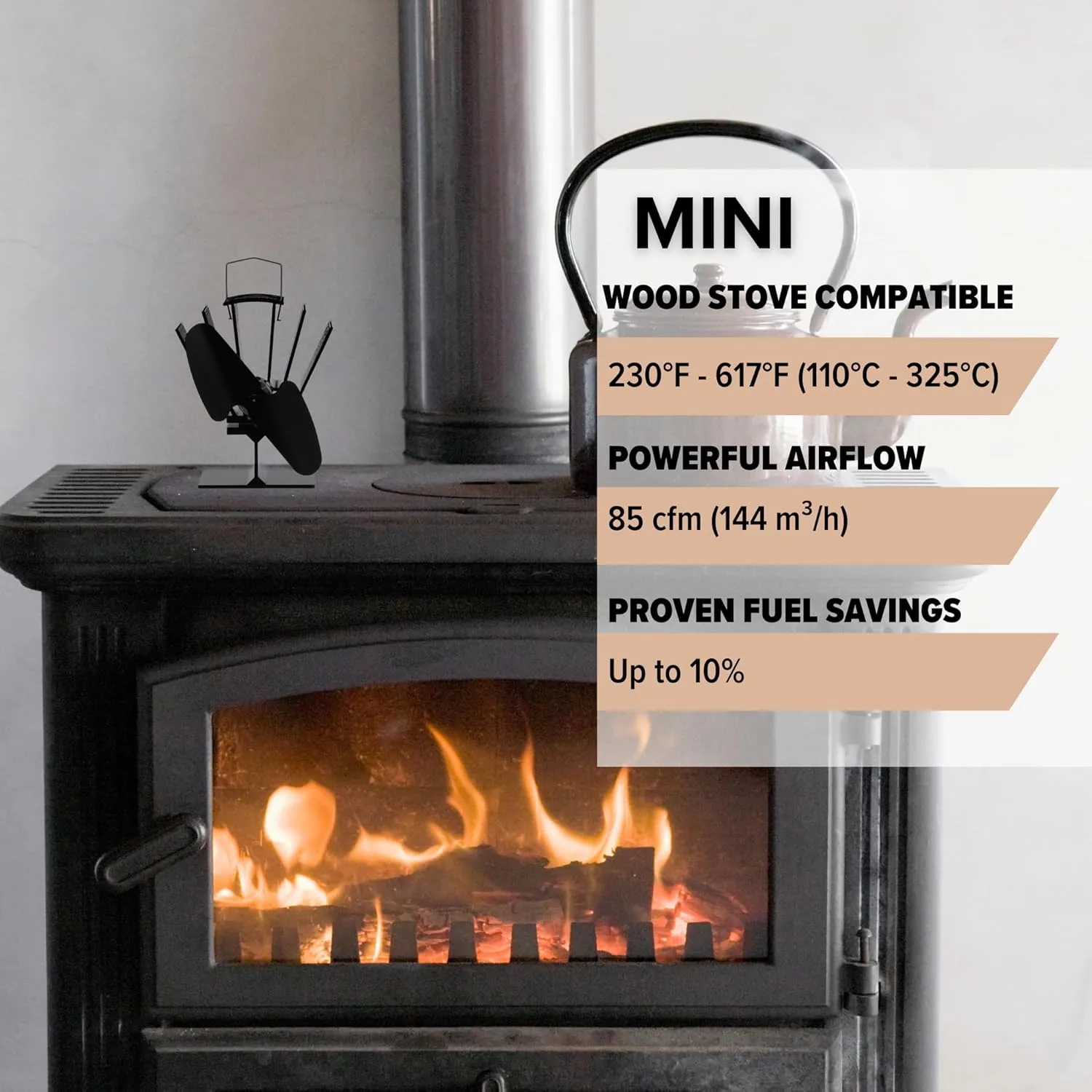 Mini Heat Powered Stove Fan - Classic Compact Design, Perfect for Wood Stoves