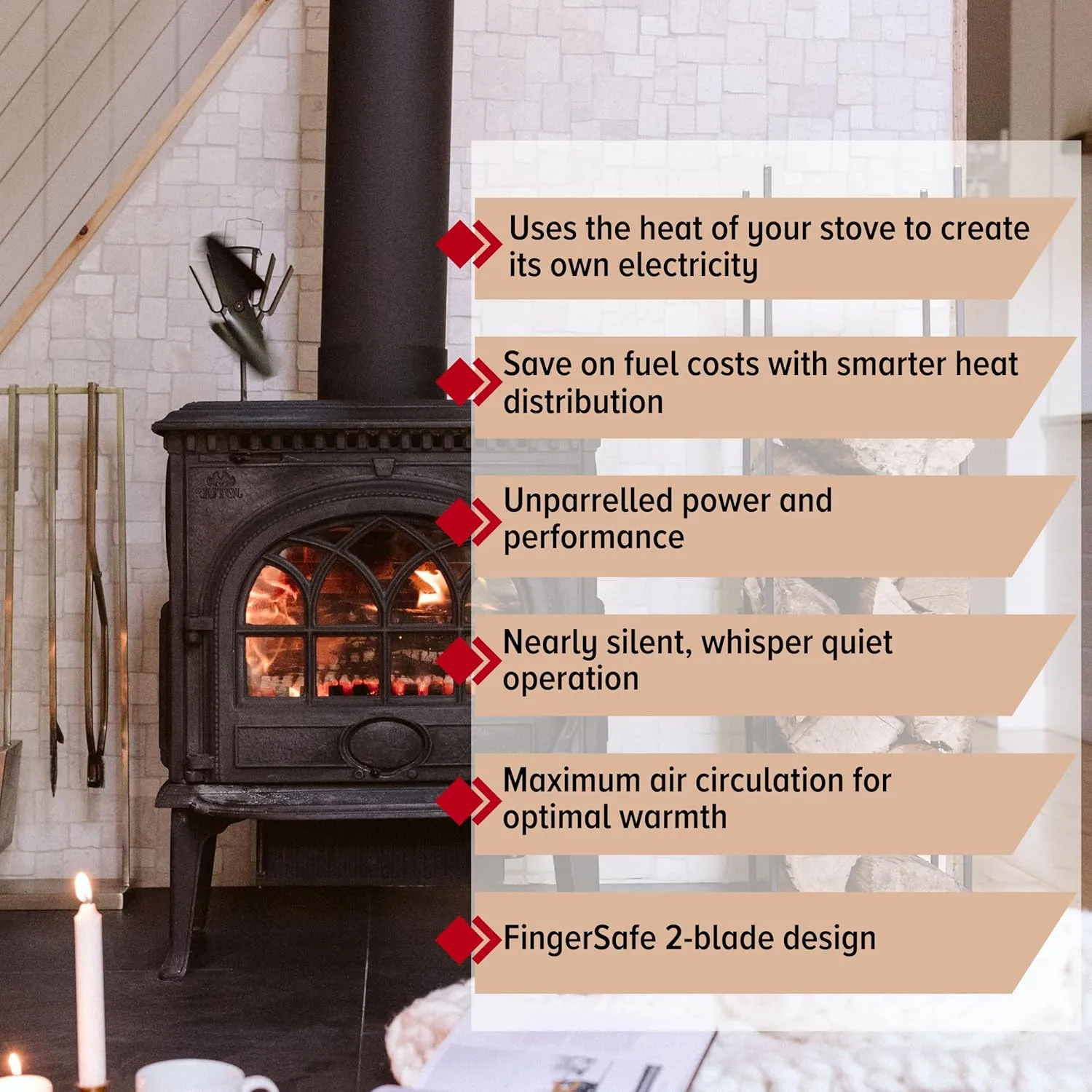 Original Heat Powered Stove Fan - Powerful Classic Design, High Performance, Perfect for Wood Stoves