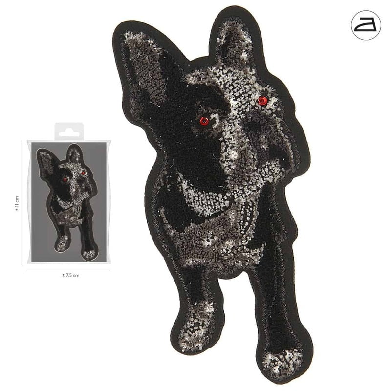 Applicazione Buldog con strass rossi Applicazione Buldog con strass rossi