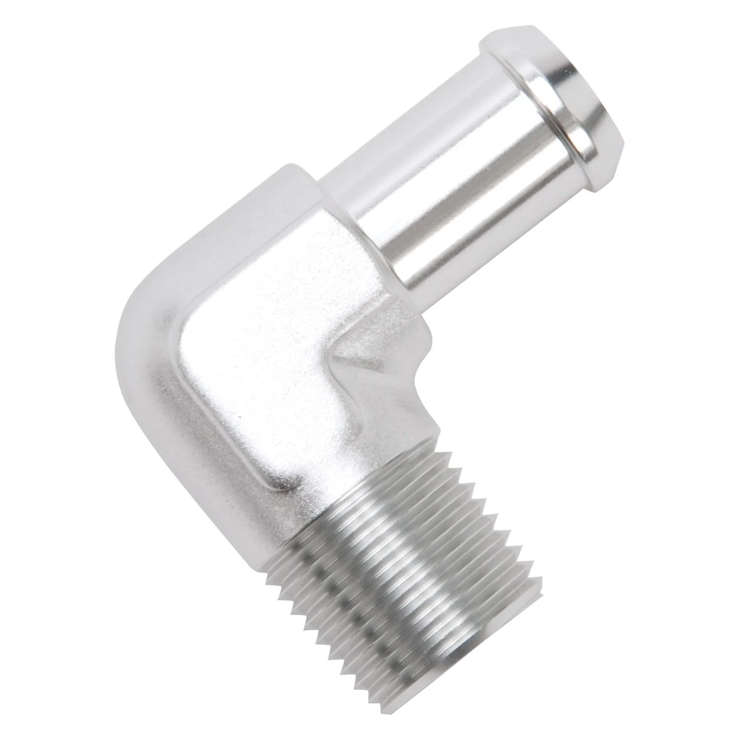 Edelbrock 8179 Heater Hose Fitting 90 Degree 1/2 in. NPT And 5/8 in. Barb Clear Anodized