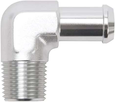 Edelbrock 8179 Heater Hose Fitting 90 Degree 1/2 in. NPT And 5/8 in. Barb Clear Anodized