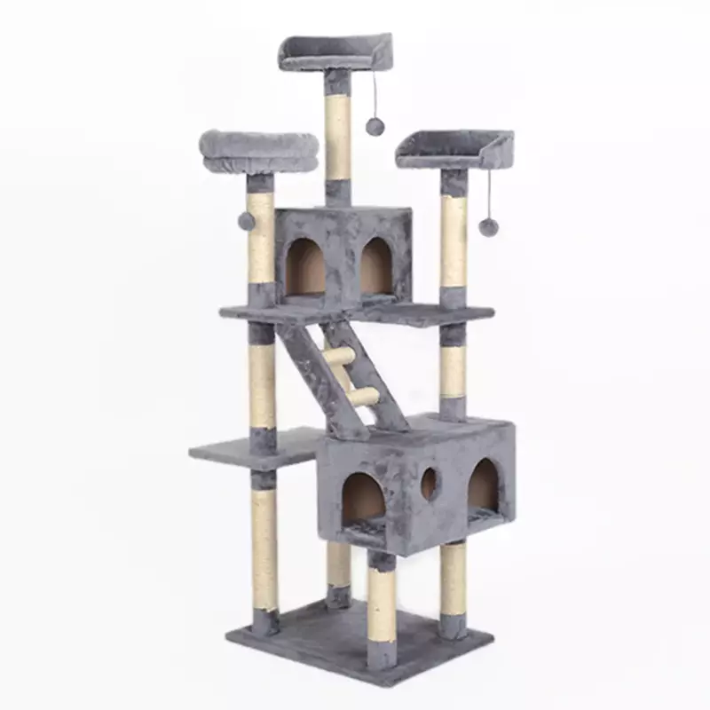 Deluxe Multi-Level Cat Tree with Dual Condo, Ladder & Scratching Posts