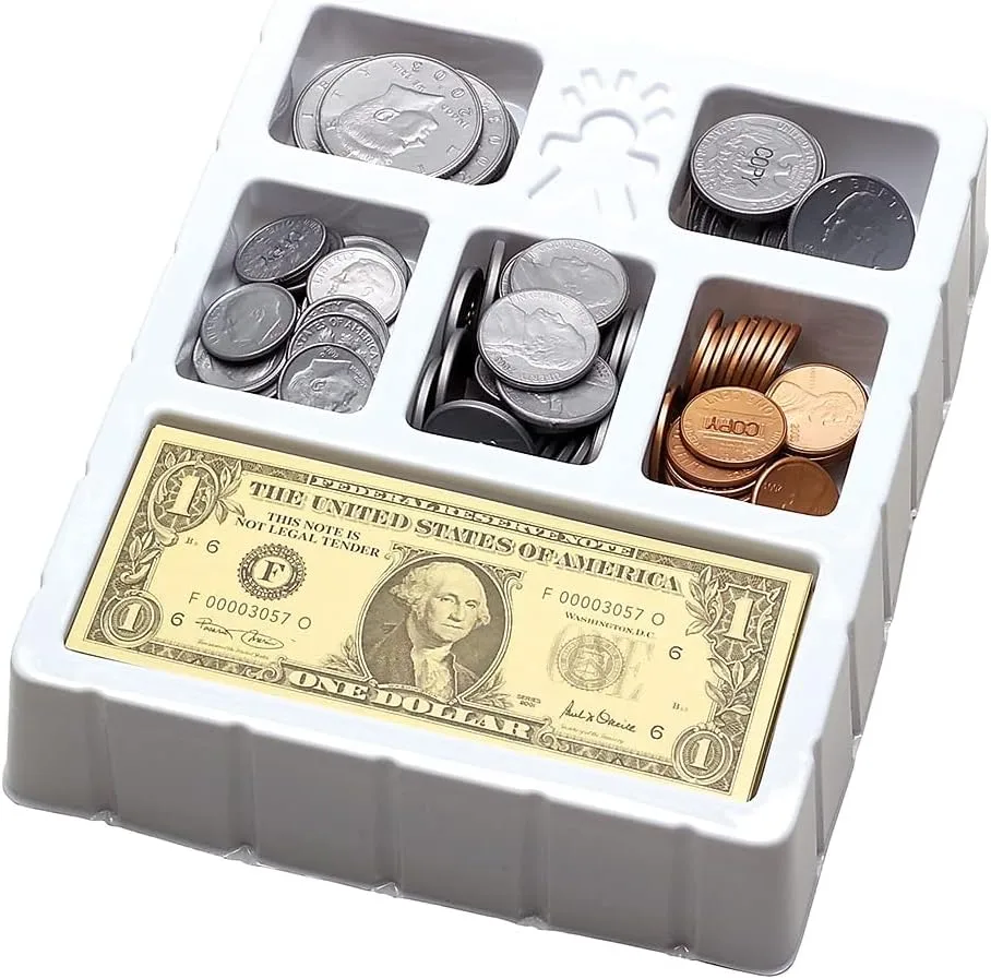 Educational Insights Play Money Coins & Bills Tray, Set of 200 Pieces of Play Money for Classroom or Home