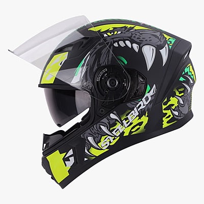 STEELBIRD SBA-21 RAPTOR PANTHA GLOSSY BLACK/NEON GREEN C/V 600 MM (L) (LONG CHEEKPAD)