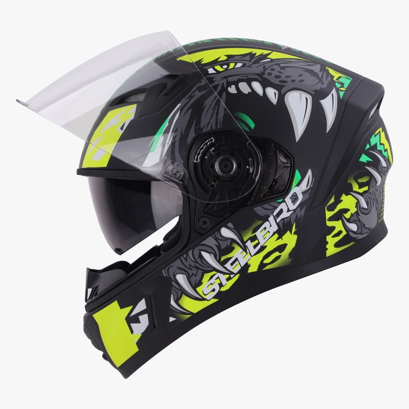 STEELBIRD SBA-21 RAPTOR PANTHA GLOSSY BLACK/NEON GREEN C/V 600 MM (L) (LONG CHEEKPAD)
