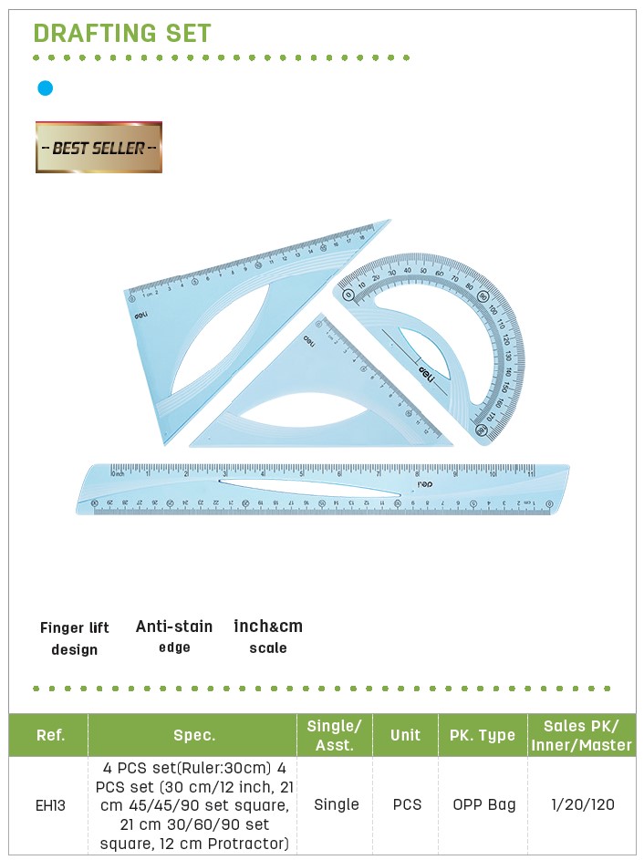 DELI EH13 DRAFTING SET OF 4PCS
