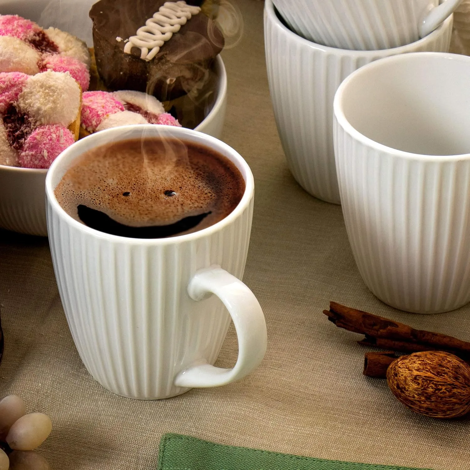 Elama Elle 12 Piece Round Porcelain Mug Set in White