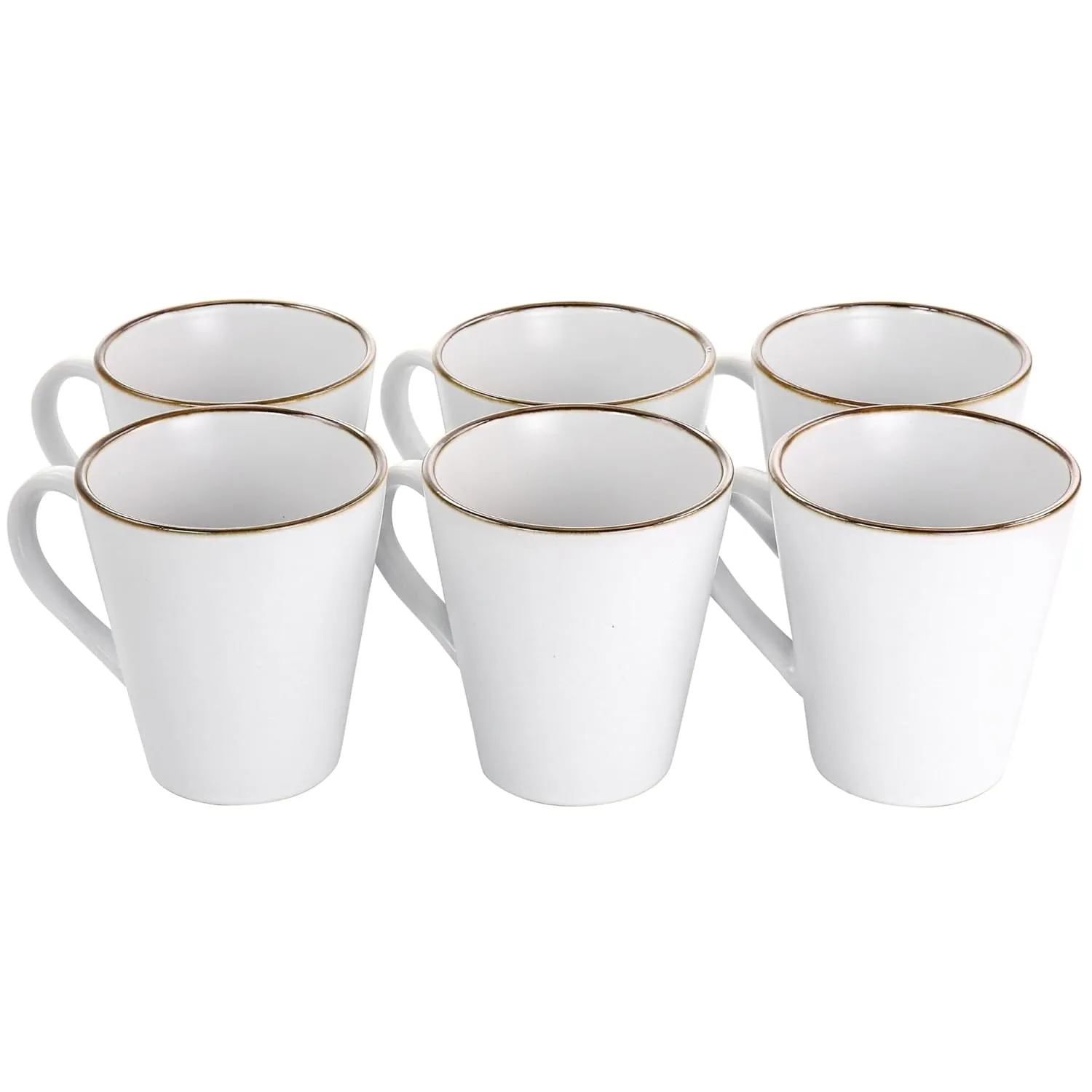 Elama Arthur 6 Piece Stoneware Mug Set in Matt White with Gold Rim