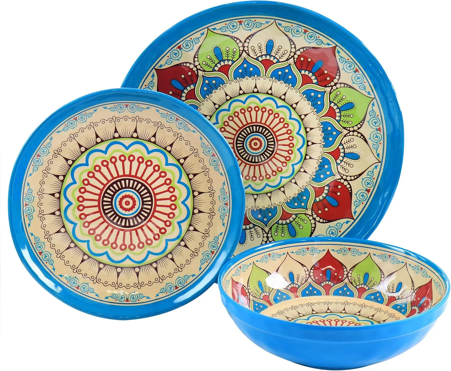 Elama Camilla 12 Piece Melamine Dinnerware Set, Multi Colored