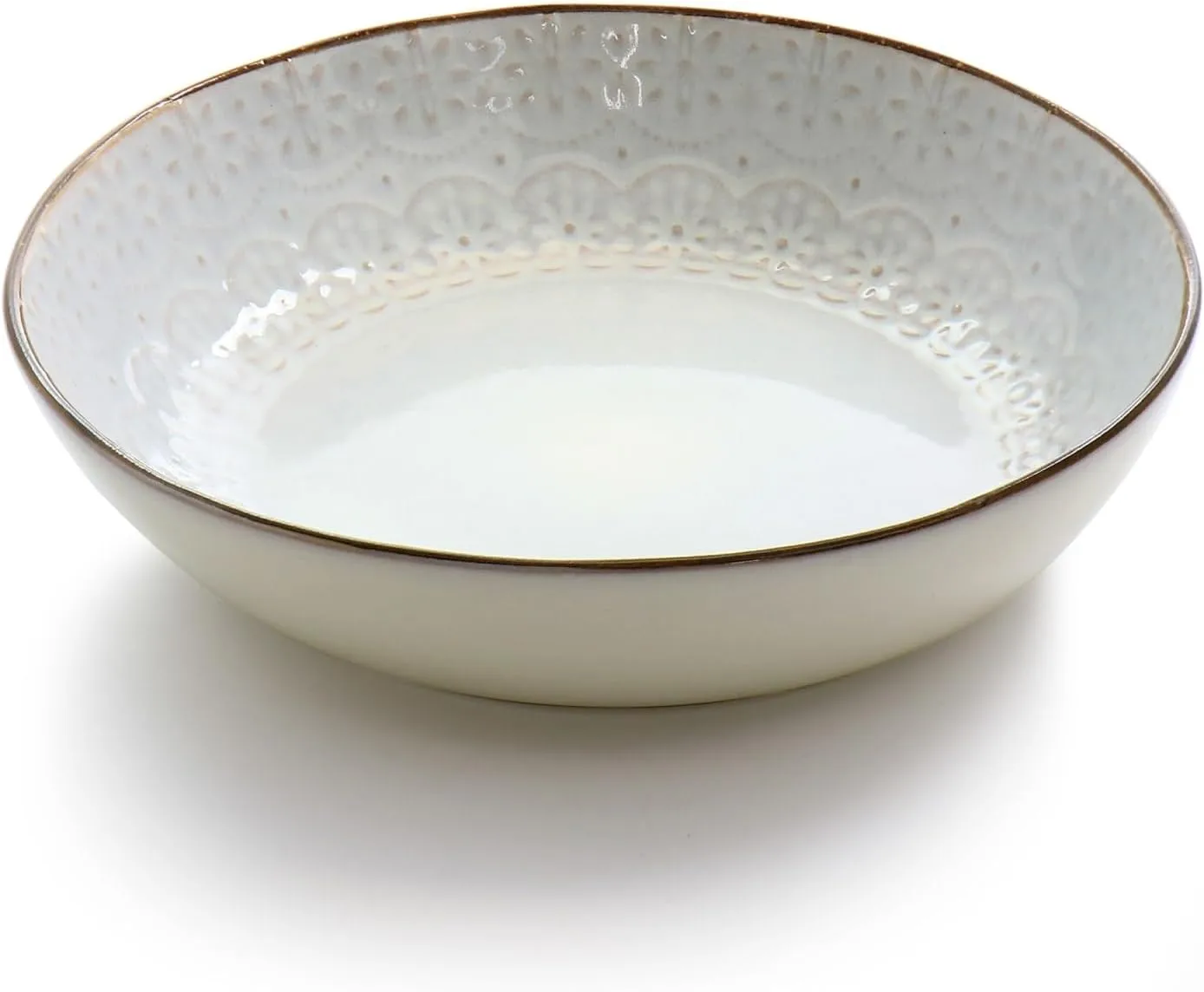 Elama Countess 16 Piece Embossed Double Bowl Stoneware Dinnerware Set in Ivory
