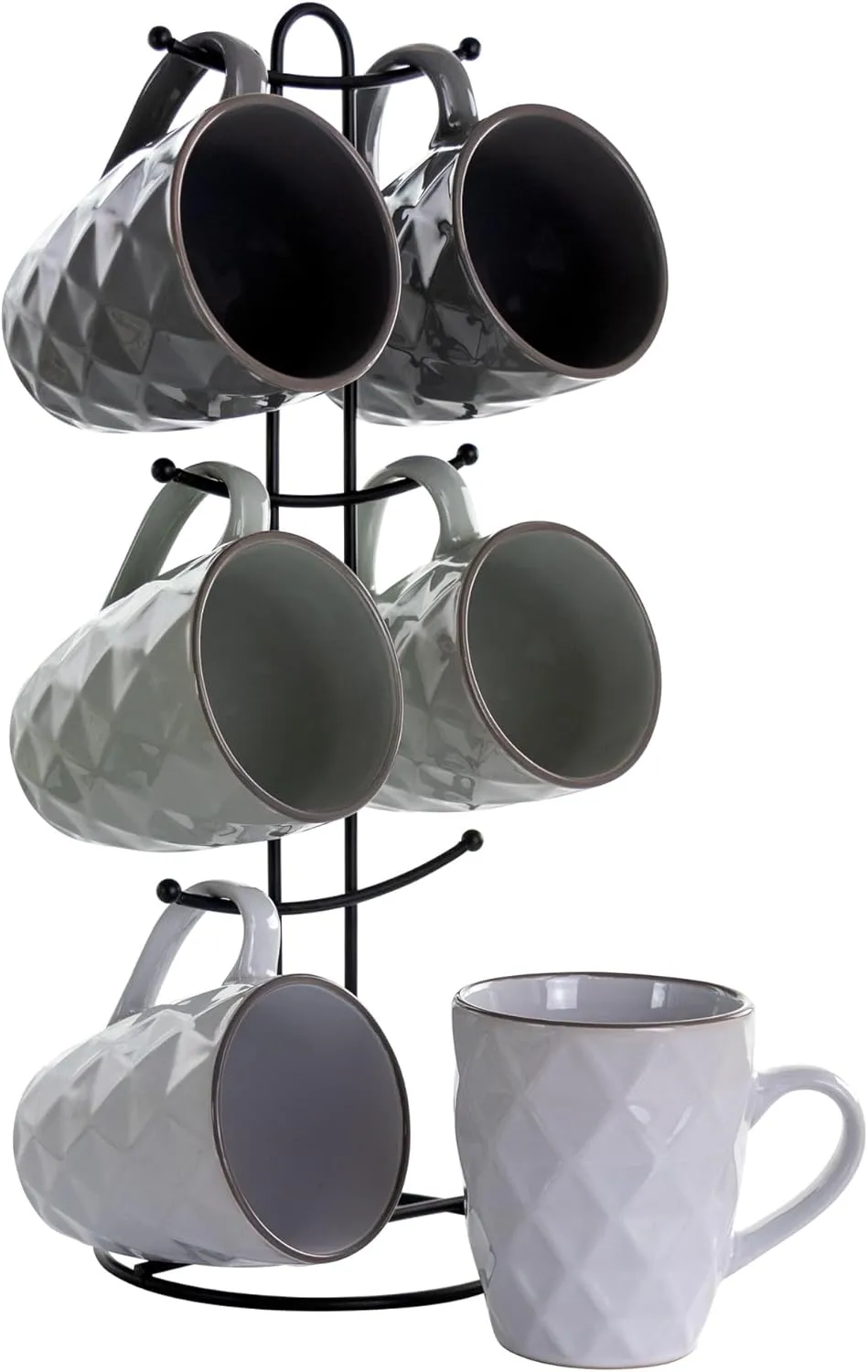Elama Diamond Waves 6-Piece Stoneware Mug Set, 12 oz, Assorted Colors