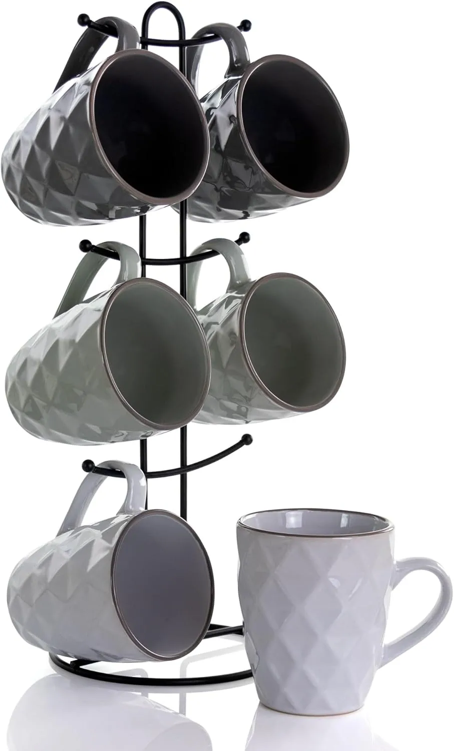 Elama Diamond Waves 6-Piece Stoneware Mug Set, 12 oz, Assorted Colors