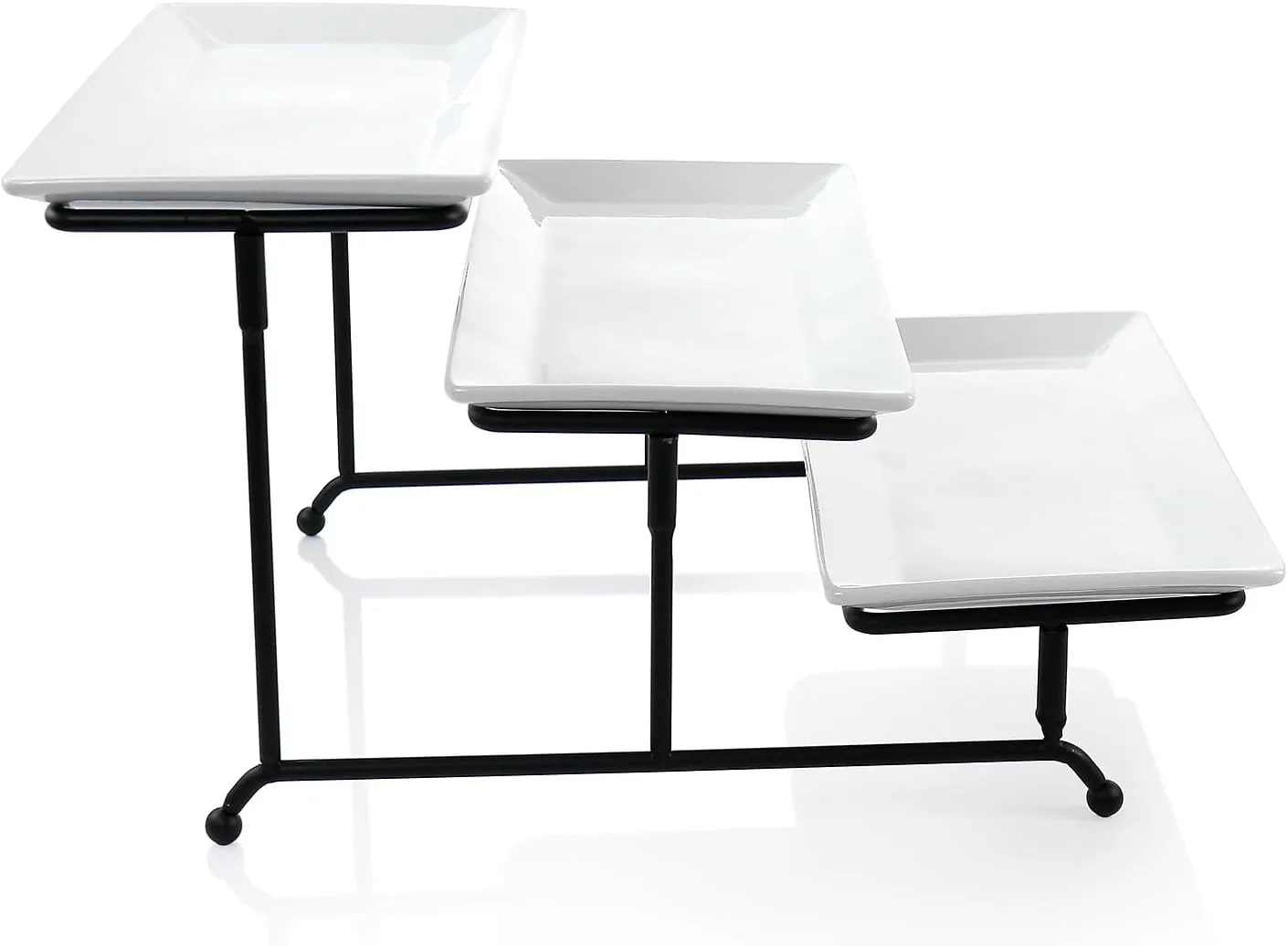 Elama 3-Tier Porcelain Serveware Set with Metal Rack