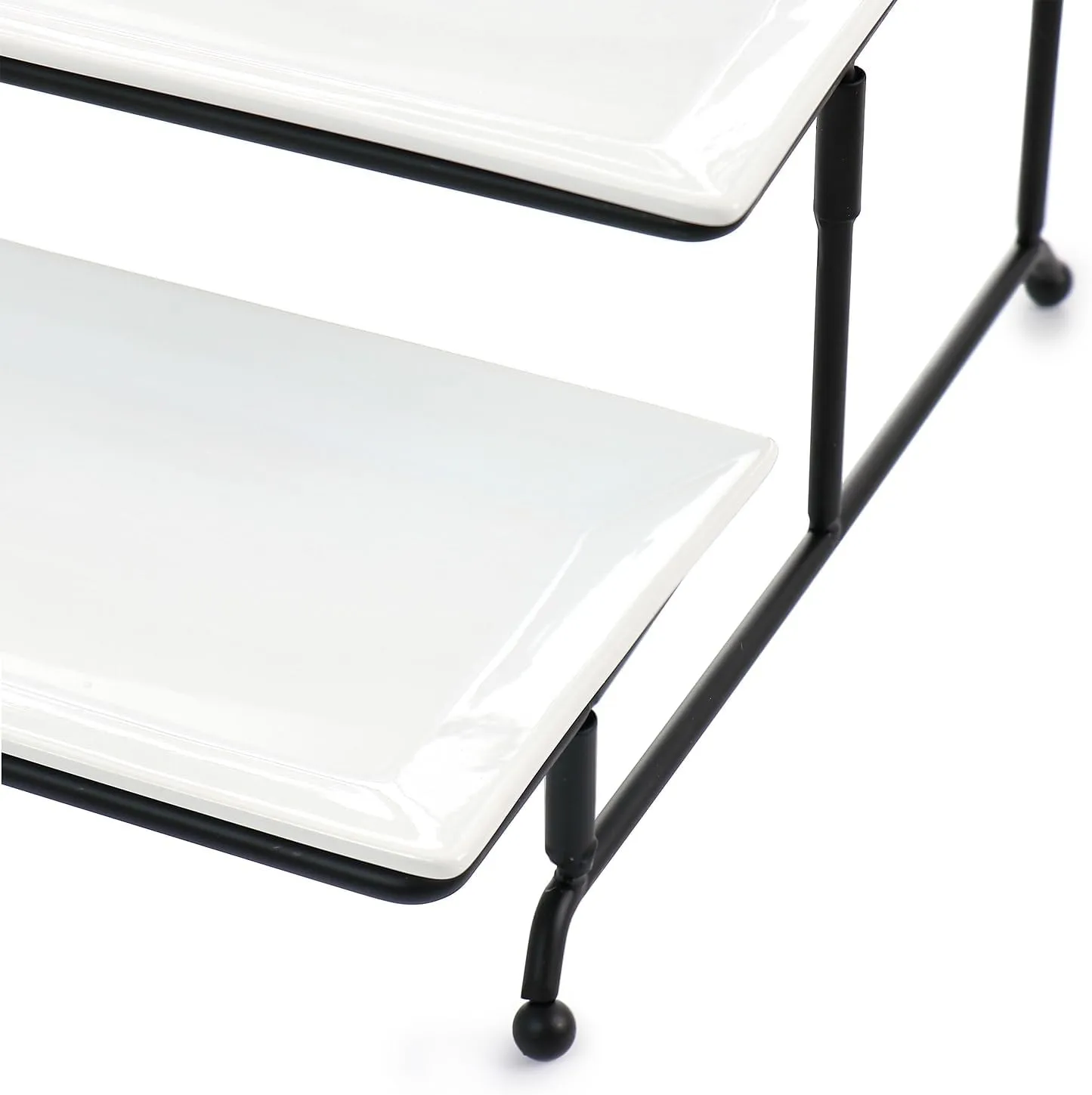 Elama 3-Tier Porcelain Serveware Set with Metal Rack