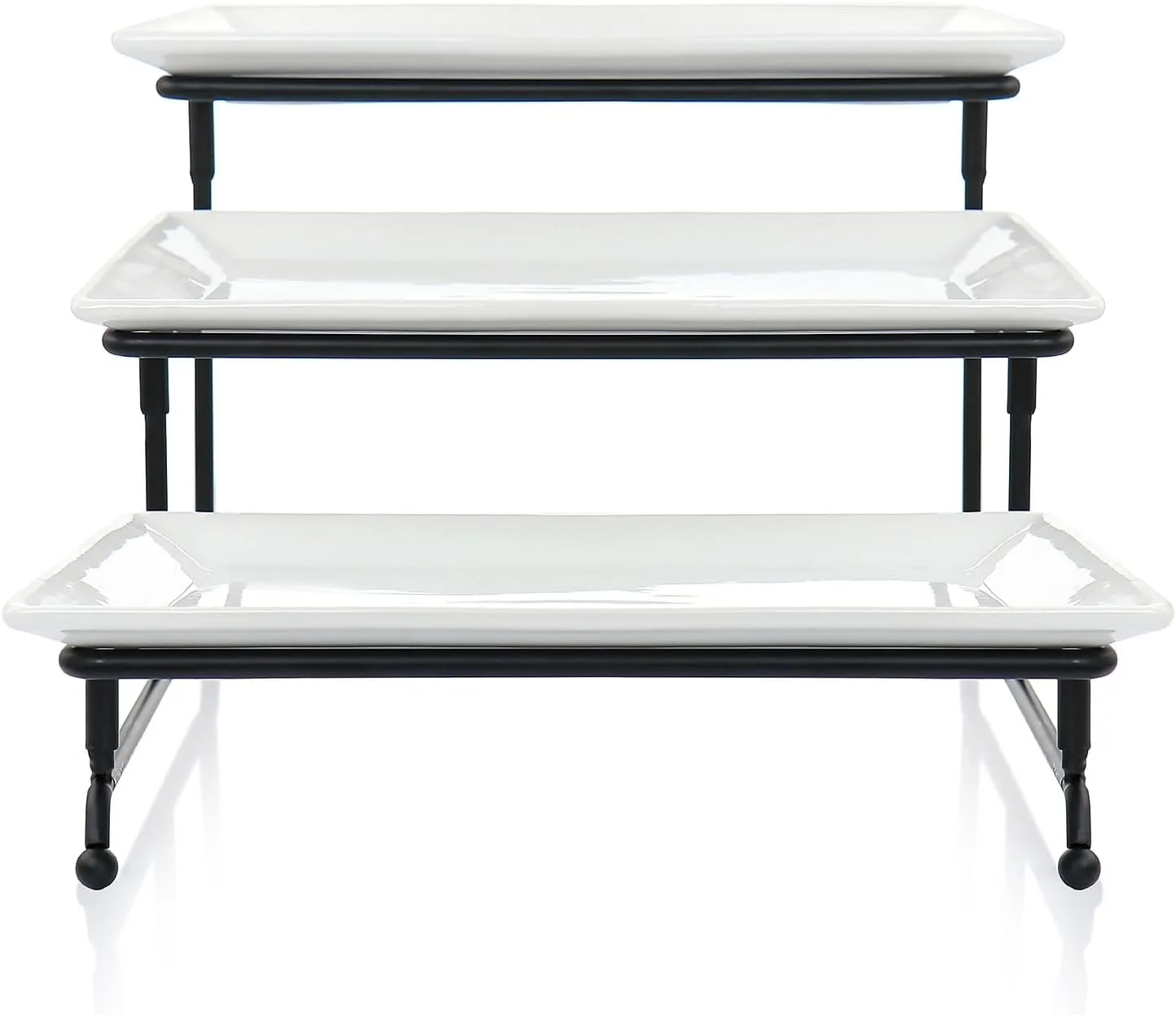 Elama 3-Tier Porcelain Serveware Set with Metal Rack