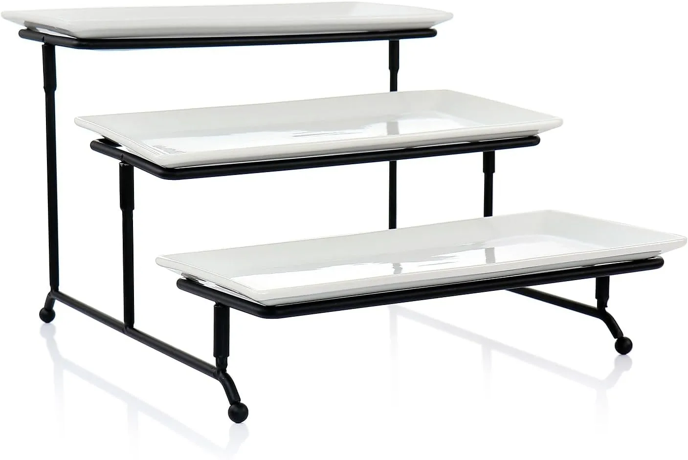 Elama 3-Tier Porcelain Serveware Set with Metal Rack