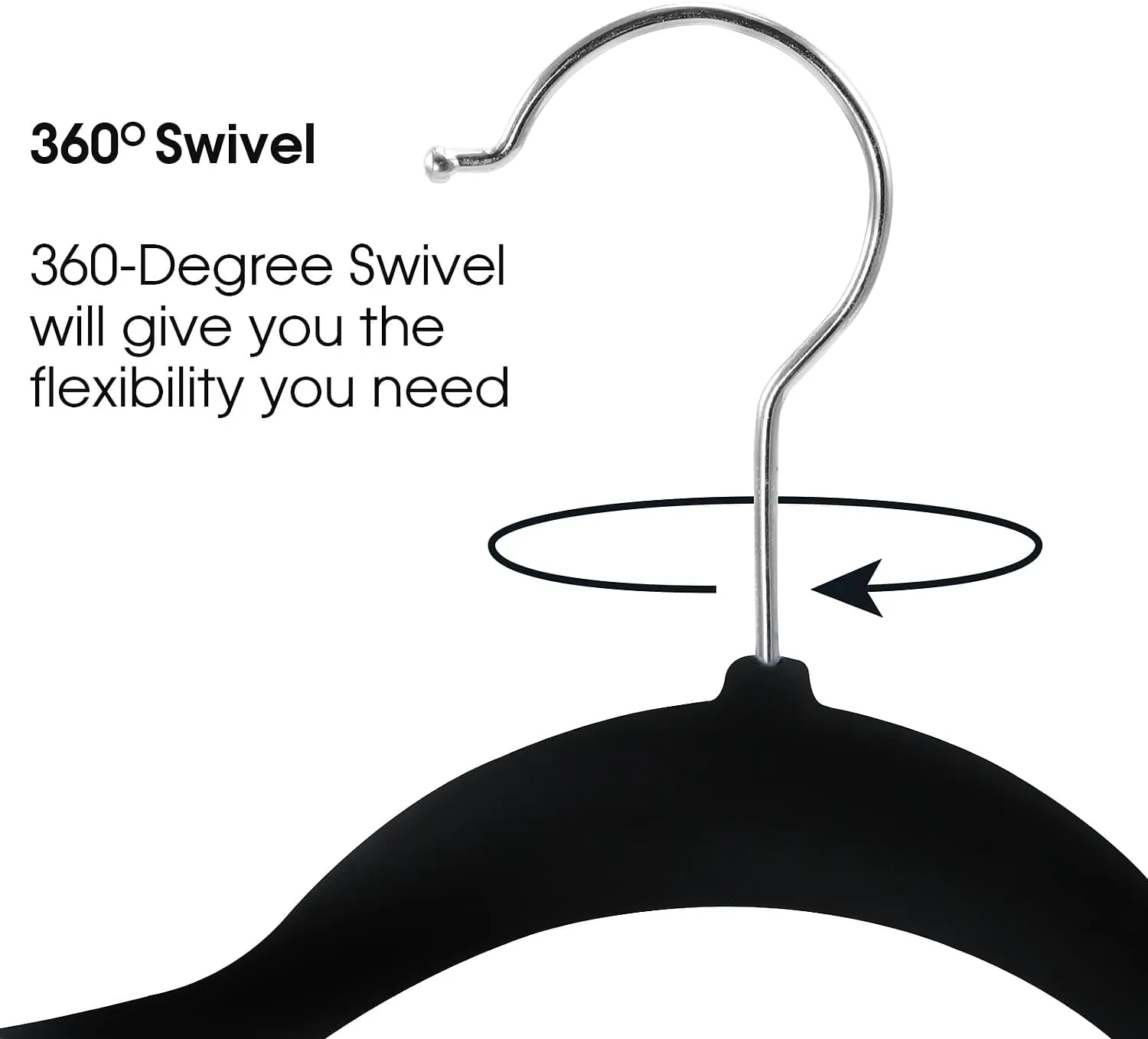 Elama Home 30 Piece Velvet Slim Profile Heavy Duty Felt Hangers with Stainless Steel Swivel Hooks in Black