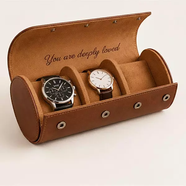 Engraved Leather Watch Roll