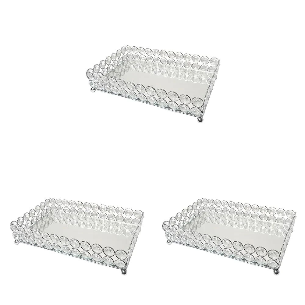 Elegant Designs HG1010-CHR Elipse Crystal Decorative Mirrored Jewelry or Makeup Cosmetic Perfume Vanity Organizer Tray