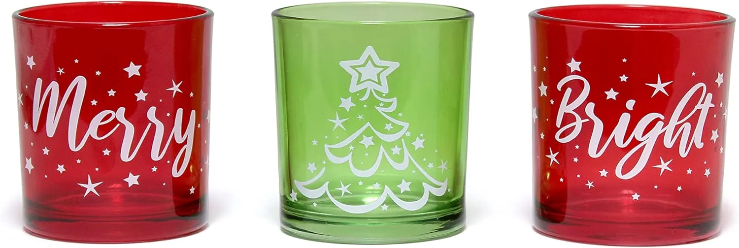 Elegant Designs HG5000-GAR Christmas Décor Winter Wonderland Decoration Glass Candle Set of 3 with Tray and Beads