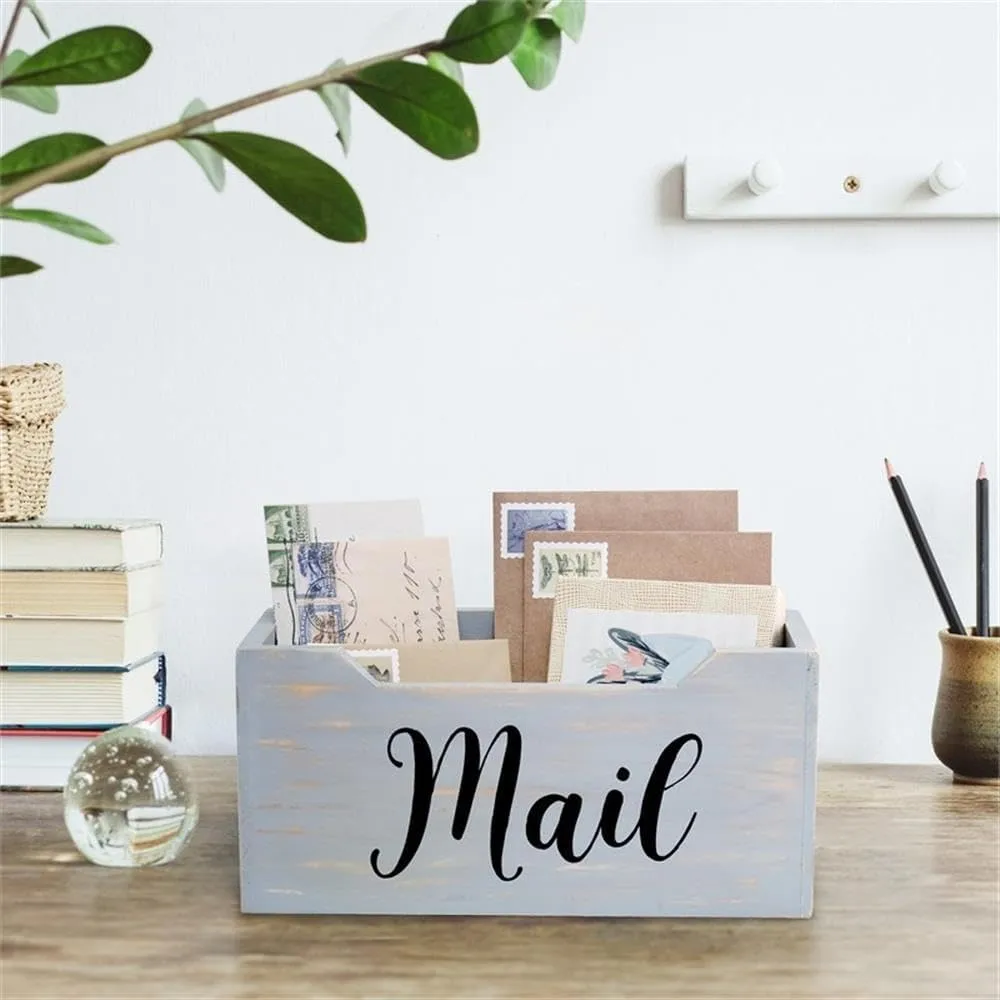 Elegant Designs Rustic Farmhouse Wooden Tabletop Mail Organizer Box