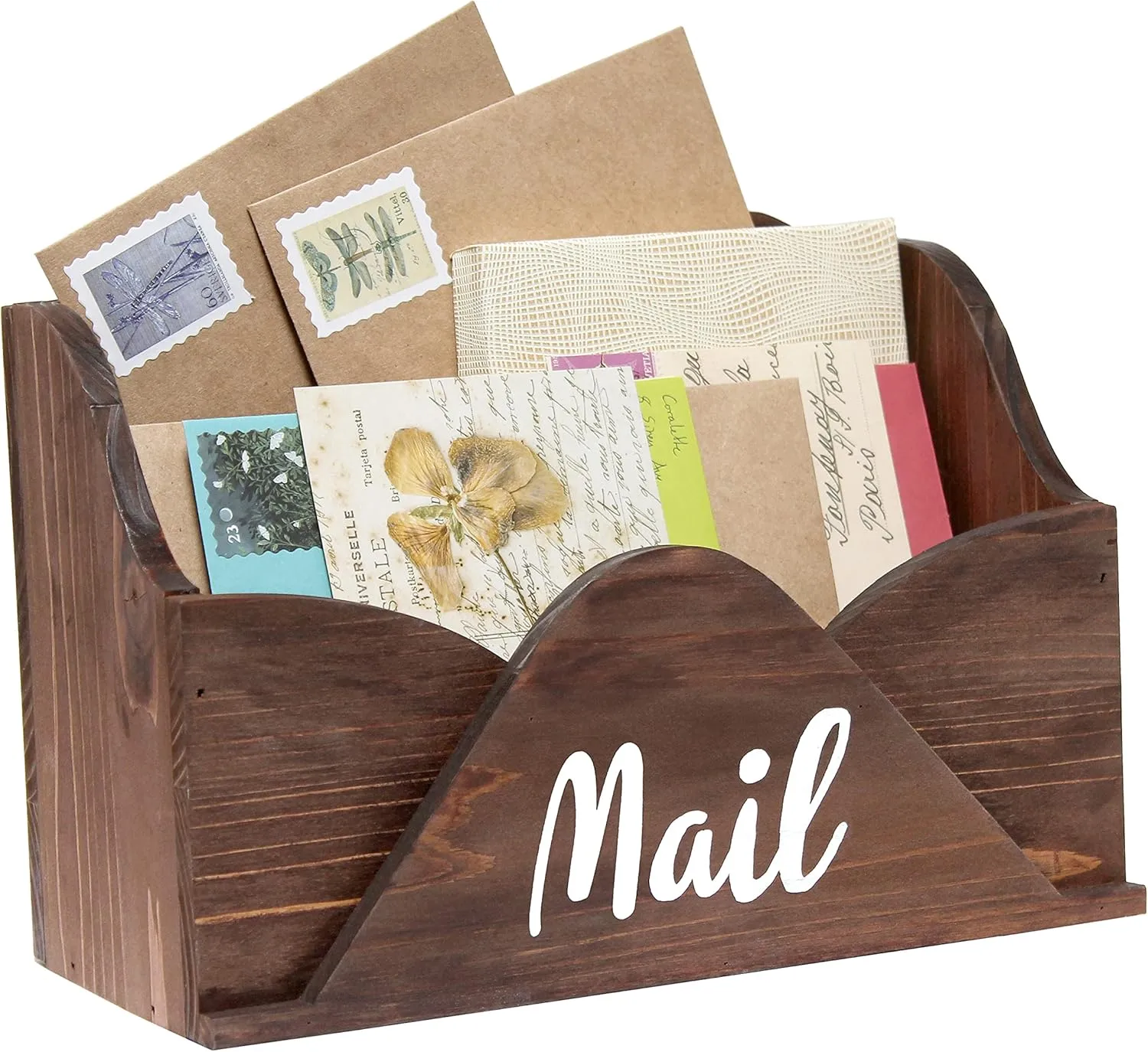 Elegant Designs Homewood Farmhouse Wooden Decorative Envelope-Shaped Desktop Letter Holder