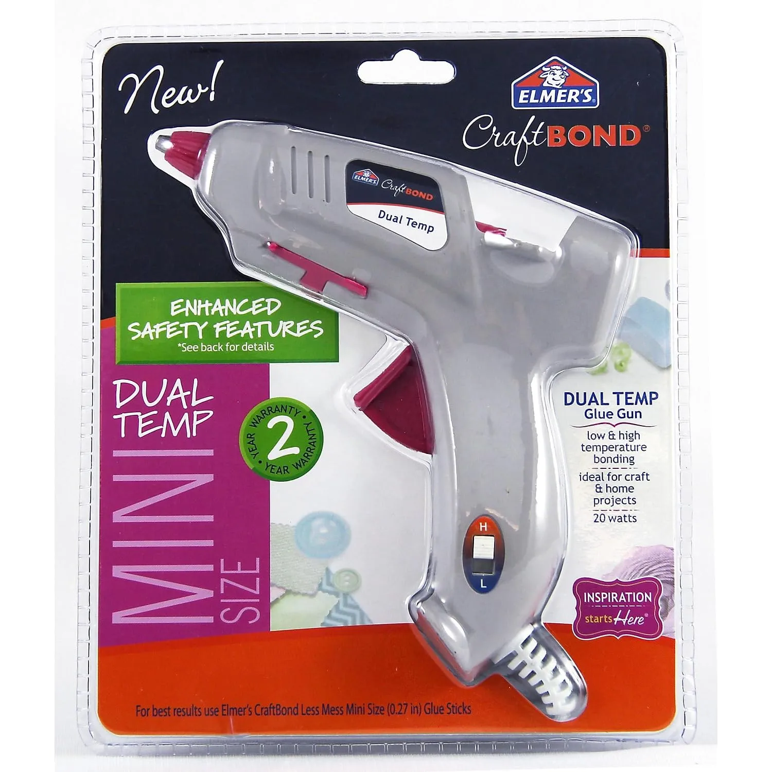 Elmer's E6049L Craft Bond Mini Dual Temp Hot Glue Gun, 20W