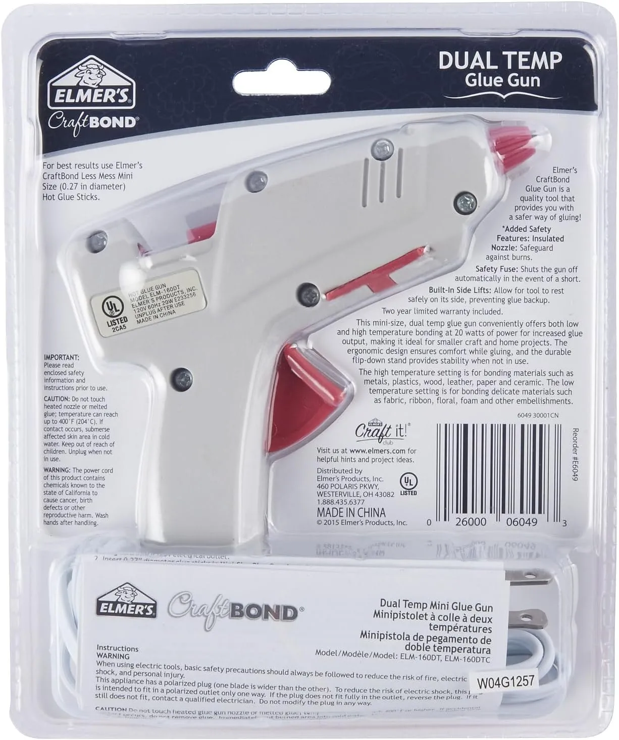 Elmer's E6049L Craft Bond Mini Dual Temp Hot Glue Gun, 20W