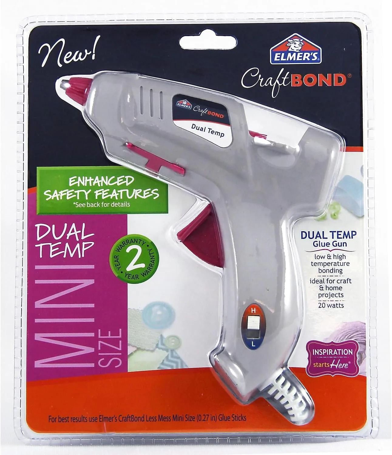 Elmer's E6049L Craft Bond Mini Dual Temp Hot Glue Gun, 20W
