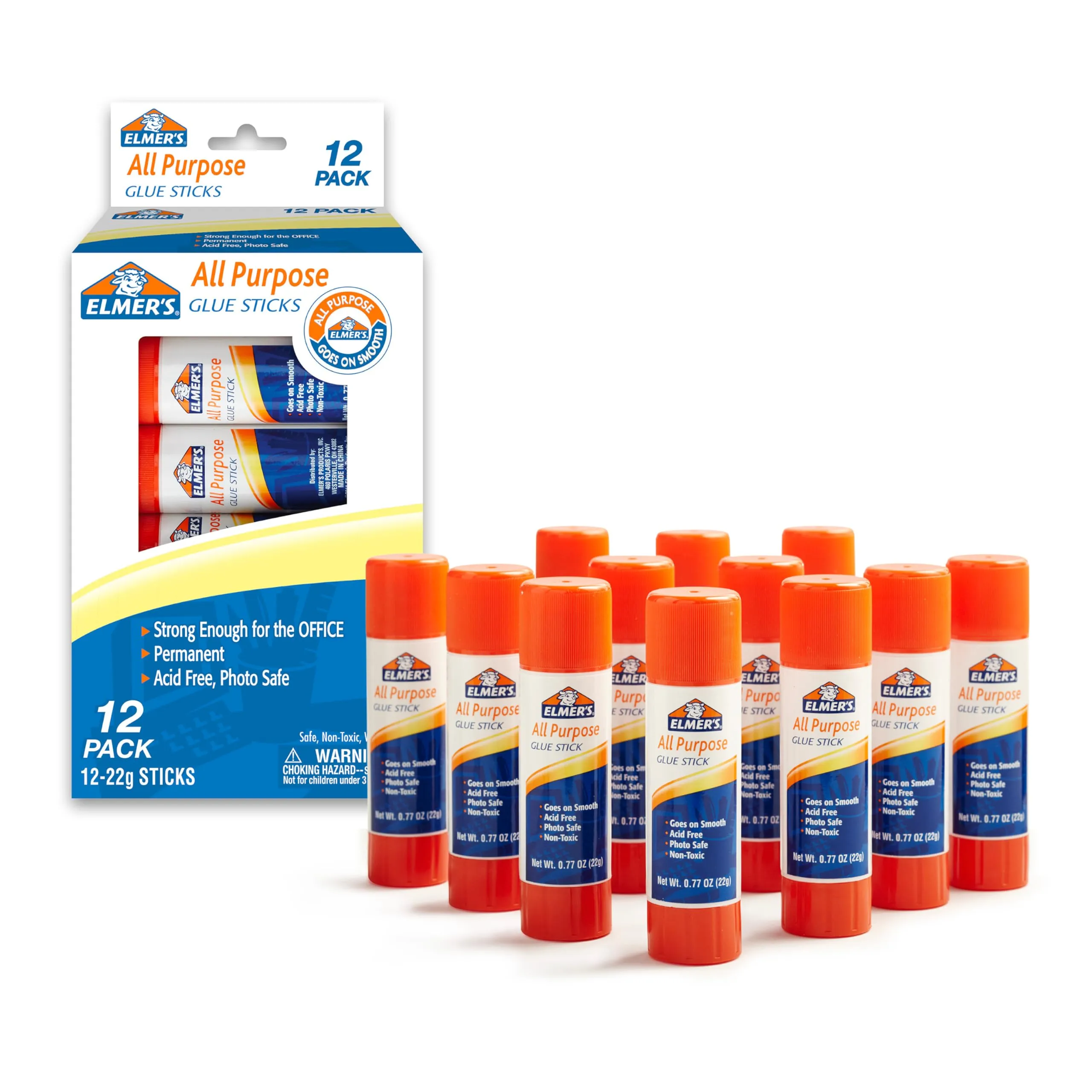 Elmer's 12-Count All-Purpose Glue Sticks 22 Grams Clear Washable & Non-Toxic Ideal for Household Classroom & Craft Use White