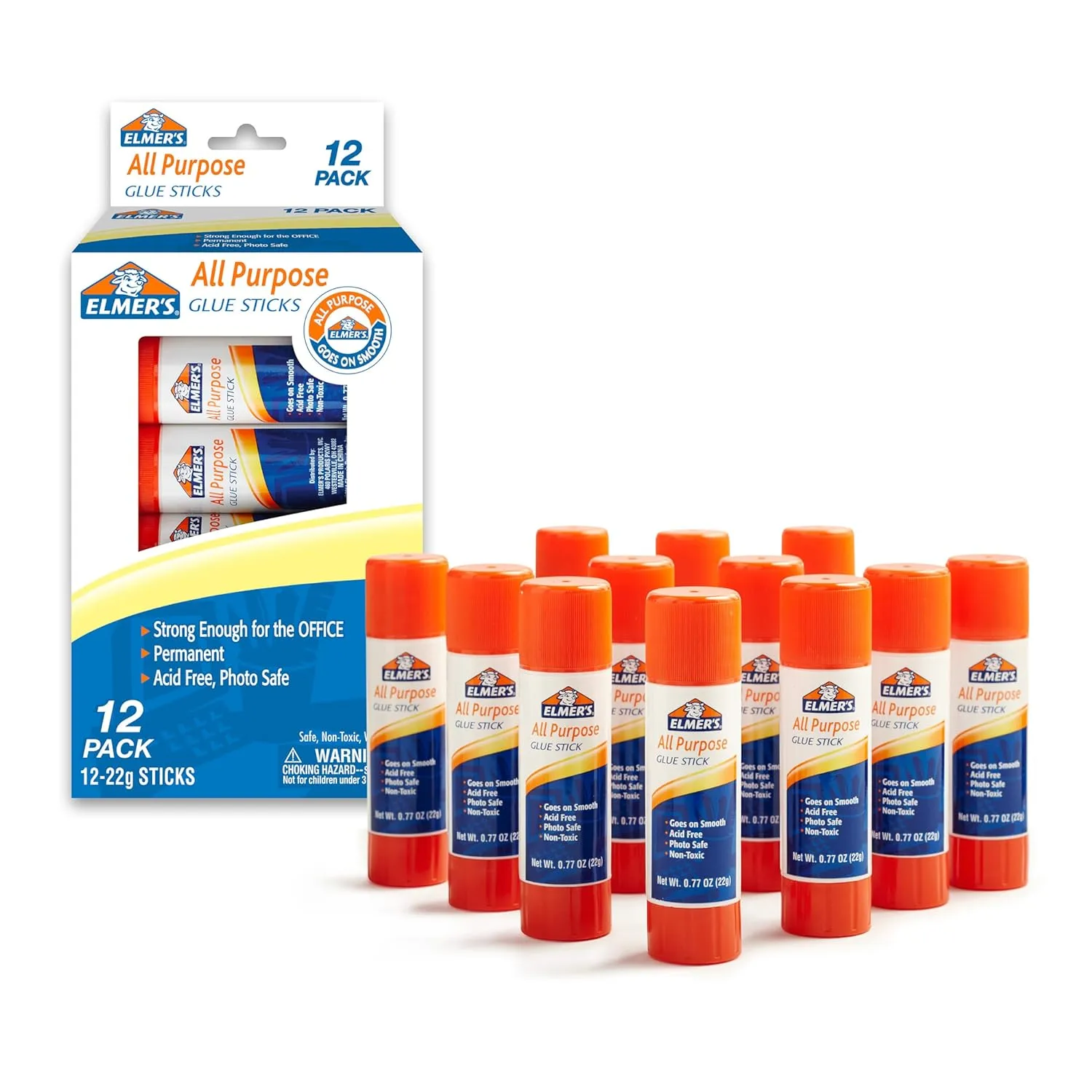 Elmer's 12-Count All-Purpose Glue Sticks 22 Grams Clear Washable & Non-Toxic Ideal for Household Classroom & Craft Use White