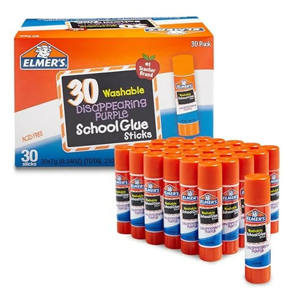 Elmer's Disappearing Purple School Glue Sticks Washable 7 Grams 30 Count Standard Stick 30 Count, 7g sticks
