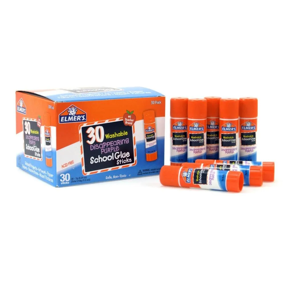 Elmer's Disappearing Purple School Glue Sticks Washable 7 Grams 30 Count Standard Stick 30 Count, 7g sticks