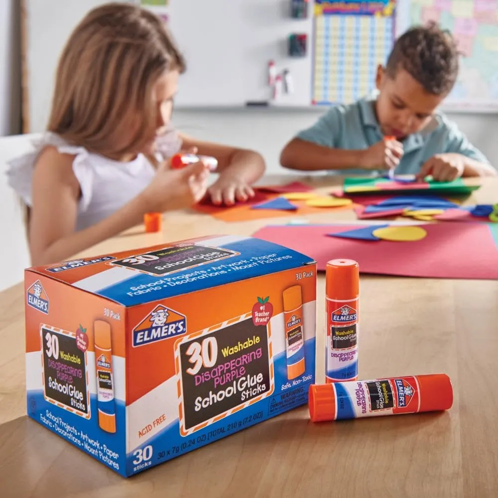 Elmer's Disappearing Purple School Glue Sticks Washable 7 Grams 30 Count Standard Stick 30 Count, 7g sticks