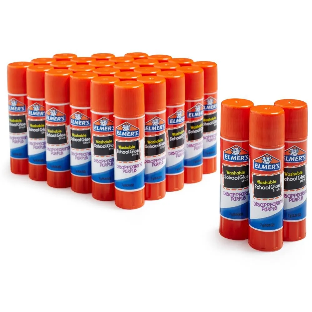 Elmer's Disappearing Purple School Glue Sticks Washable 7 Grams 30 Count Standard Stick 30 Count, 7g sticks