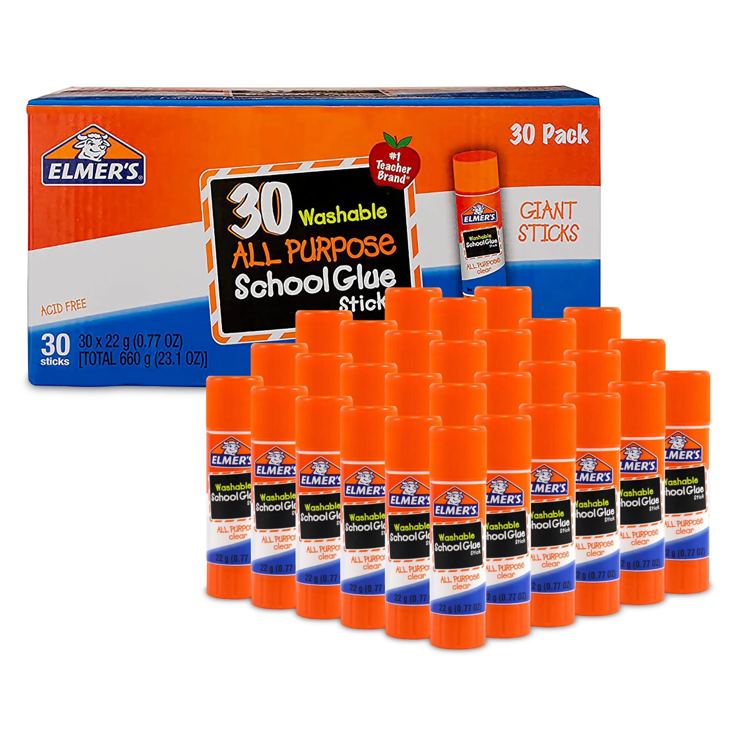 Elmer's All Purpose School Glue Sticks, Washable, 22 Grams, 30 Count