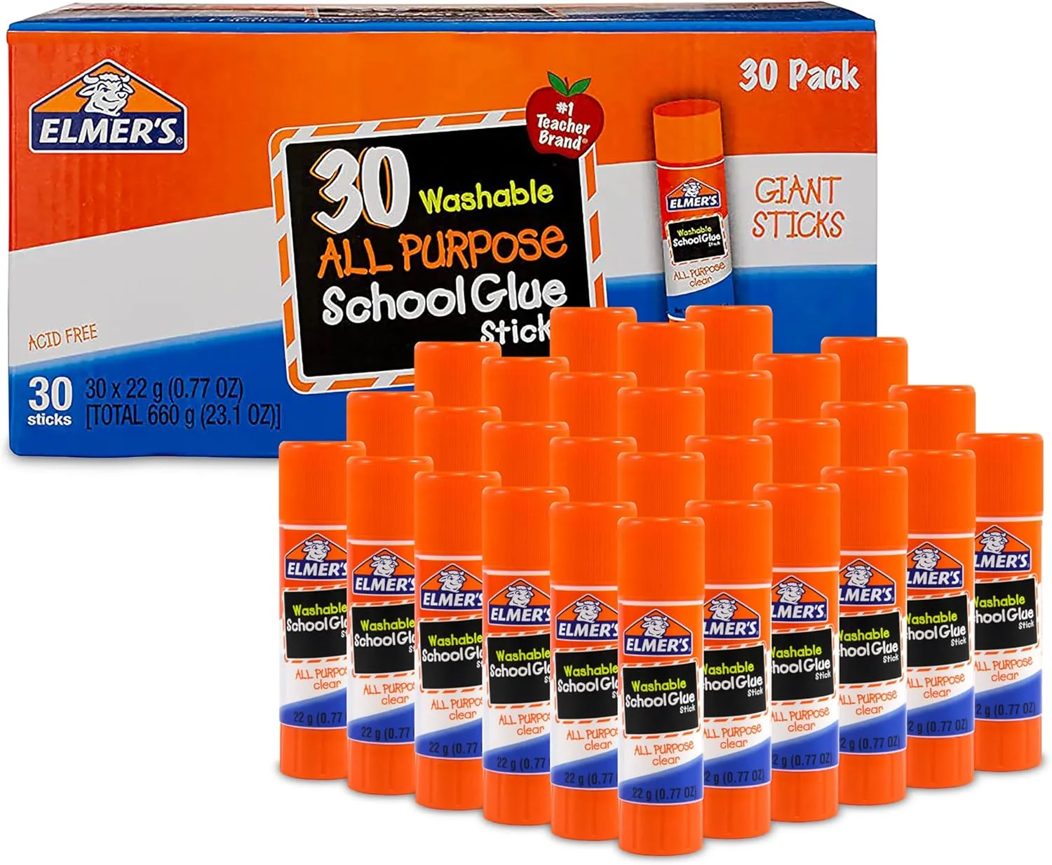 Elmer's All Purpose School Glue Sticks, Washable, 22 Grams, 30 Count