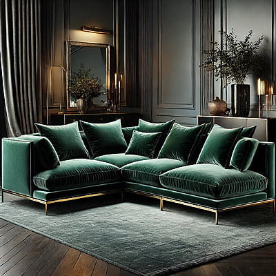 Gunmala Handicrafts Luxe Emerald Velvet Sectional Sofa