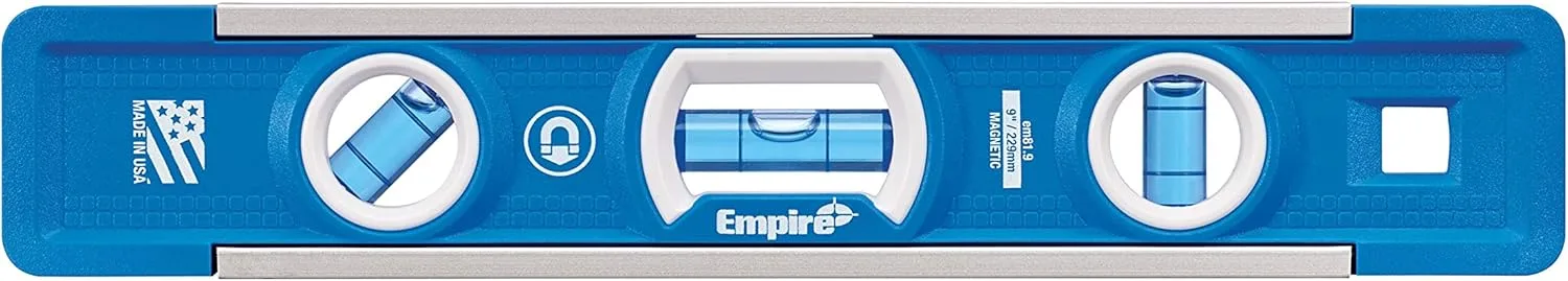 Empire Level EM81.9G 9 Inch Magnetic Torpedo Level w/Overhead Viewing Slot (Made in USA), Silver/White/Blue