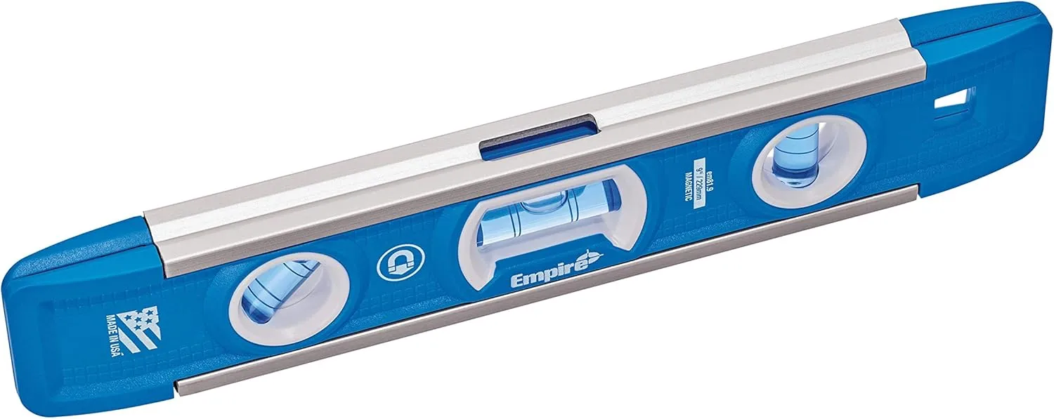 Empire Level EM81.9G 9 Inch Magnetic Torpedo Level w/Overhead Viewing Slot (Made in USA), Silver/White/Blue