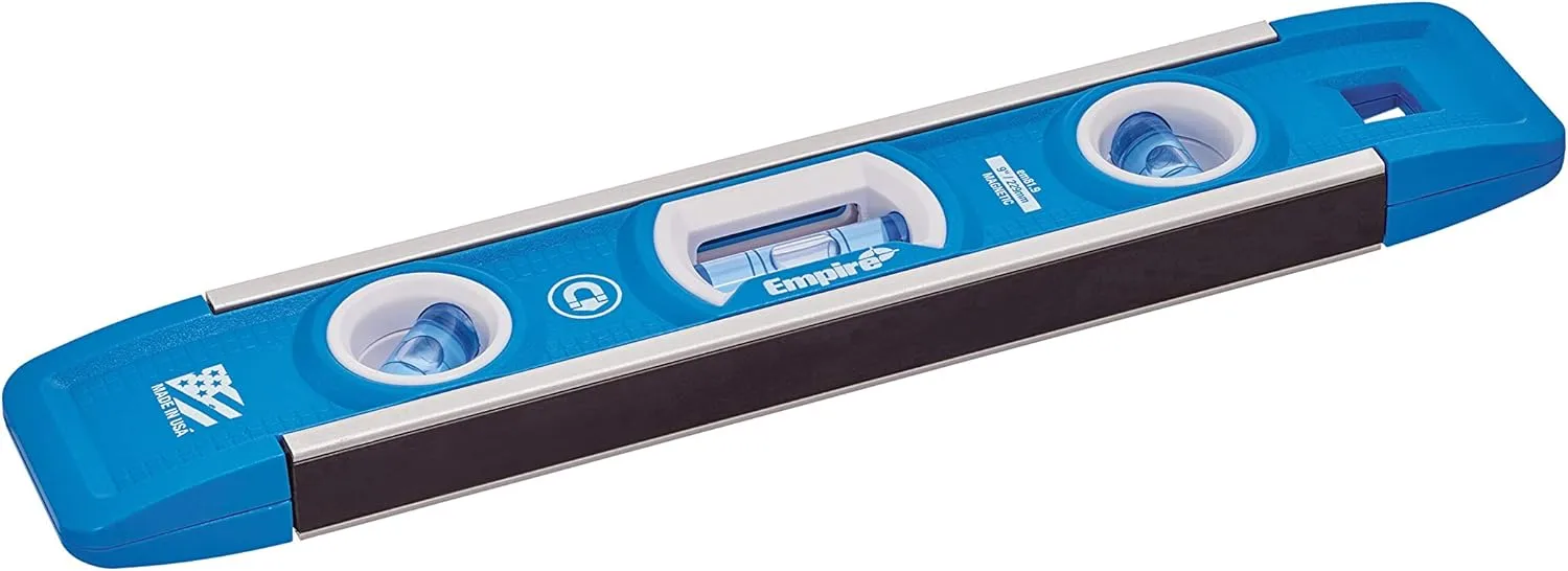 Empire Level EM81.9G 9 Inch Magnetic Torpedo Level w/Overhead Viewing Slot (Made in USA), Silver/White/Blue