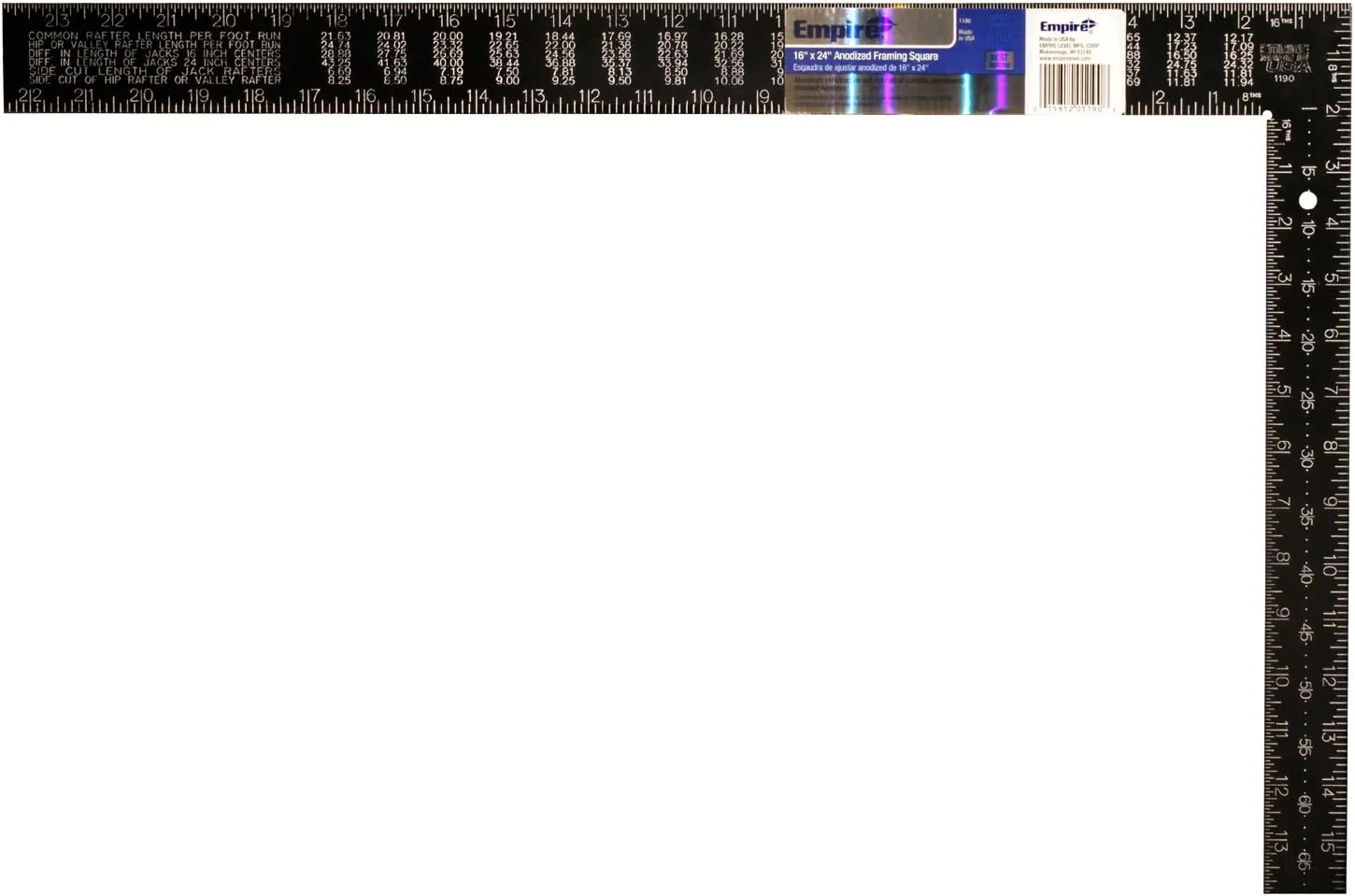 Empire Level e1190 16-Inch by 24-Inch Professional Framing Square, Blue or Black Anodized Aluminum