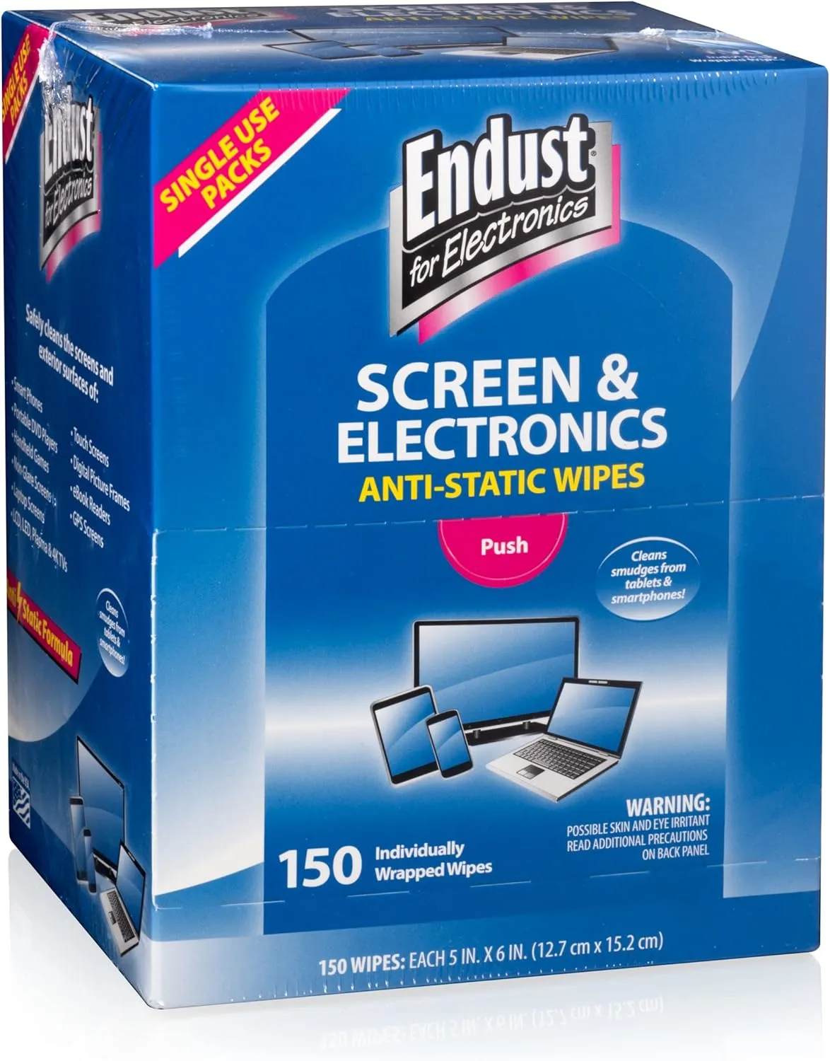 Endust for Electronics; Individually Wrapped, Portable, Anti-Static, Screen & Electronics Cleaning Wipes; 150 Count (14316)