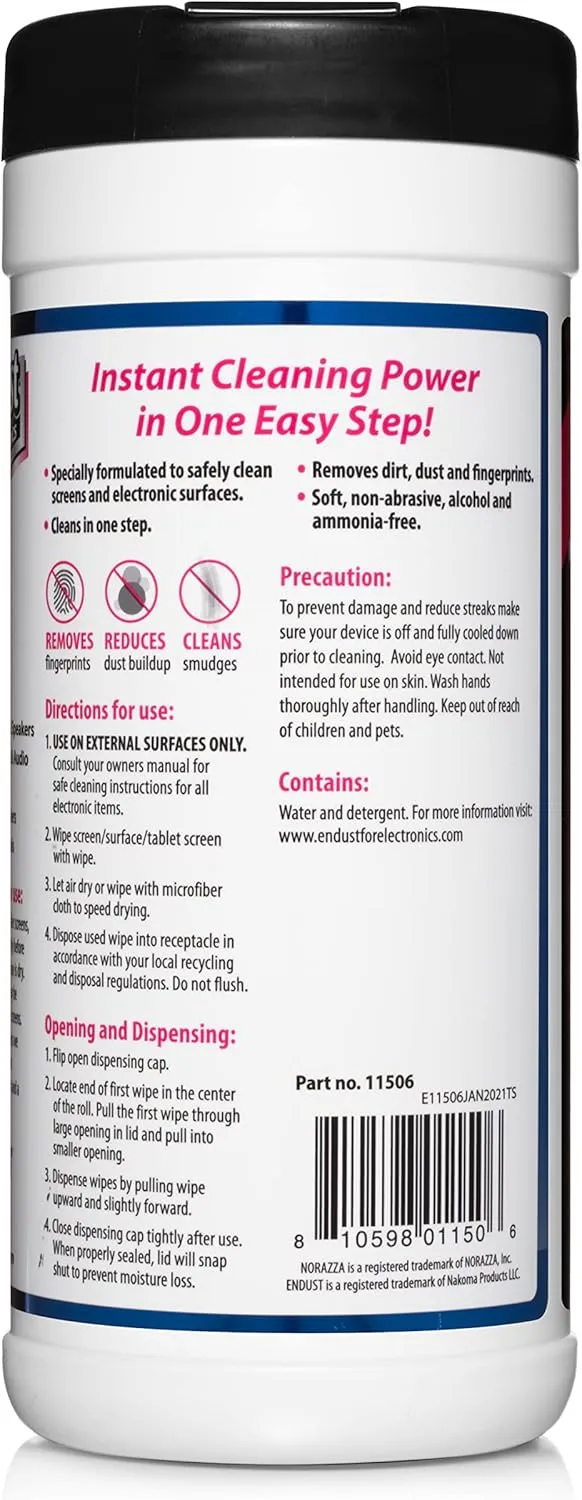 Endust for Electronics; Screen & Surface Cleaning Wipes, Great LCD and Plasma Wipes, 70 Wipes (11506) 1 Count (Pack of 1)