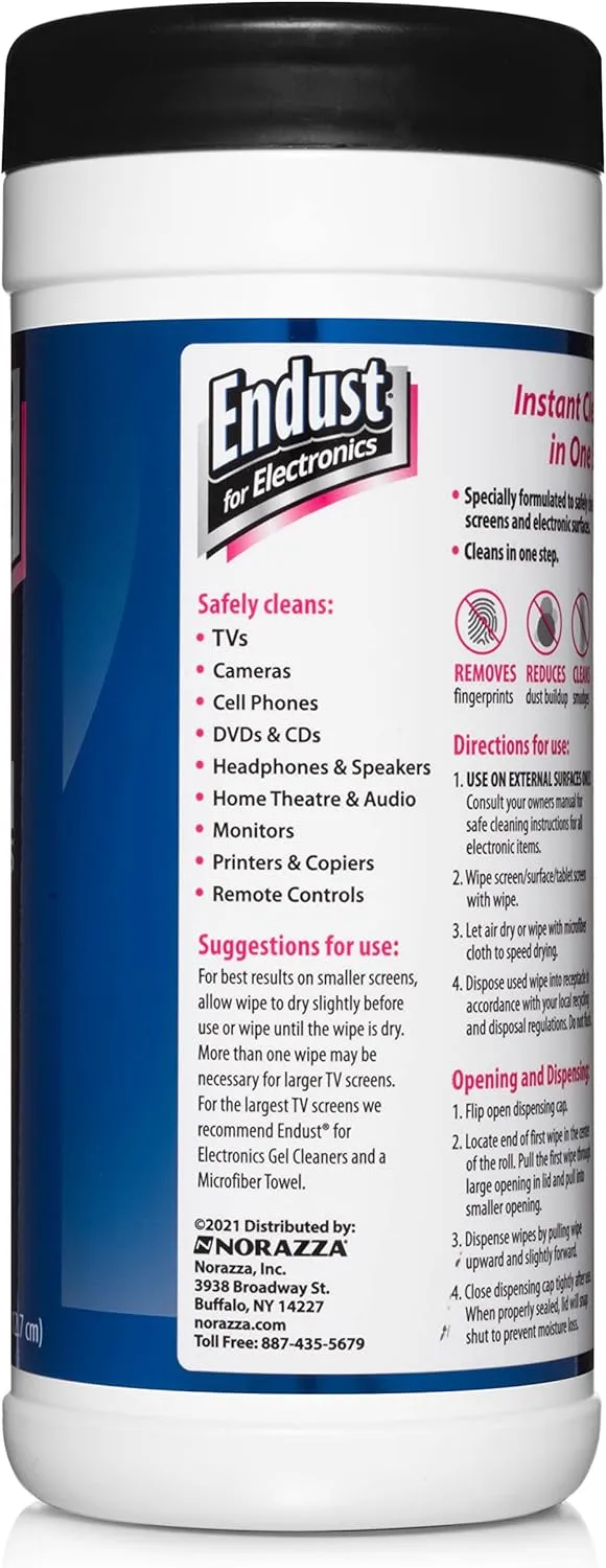 Endust for Electronics; Screen & Surface Cleaning Wipes, Great LCD and Plasma Wipes, 70 Wipes (11506) 1 Count (Pack of 1)